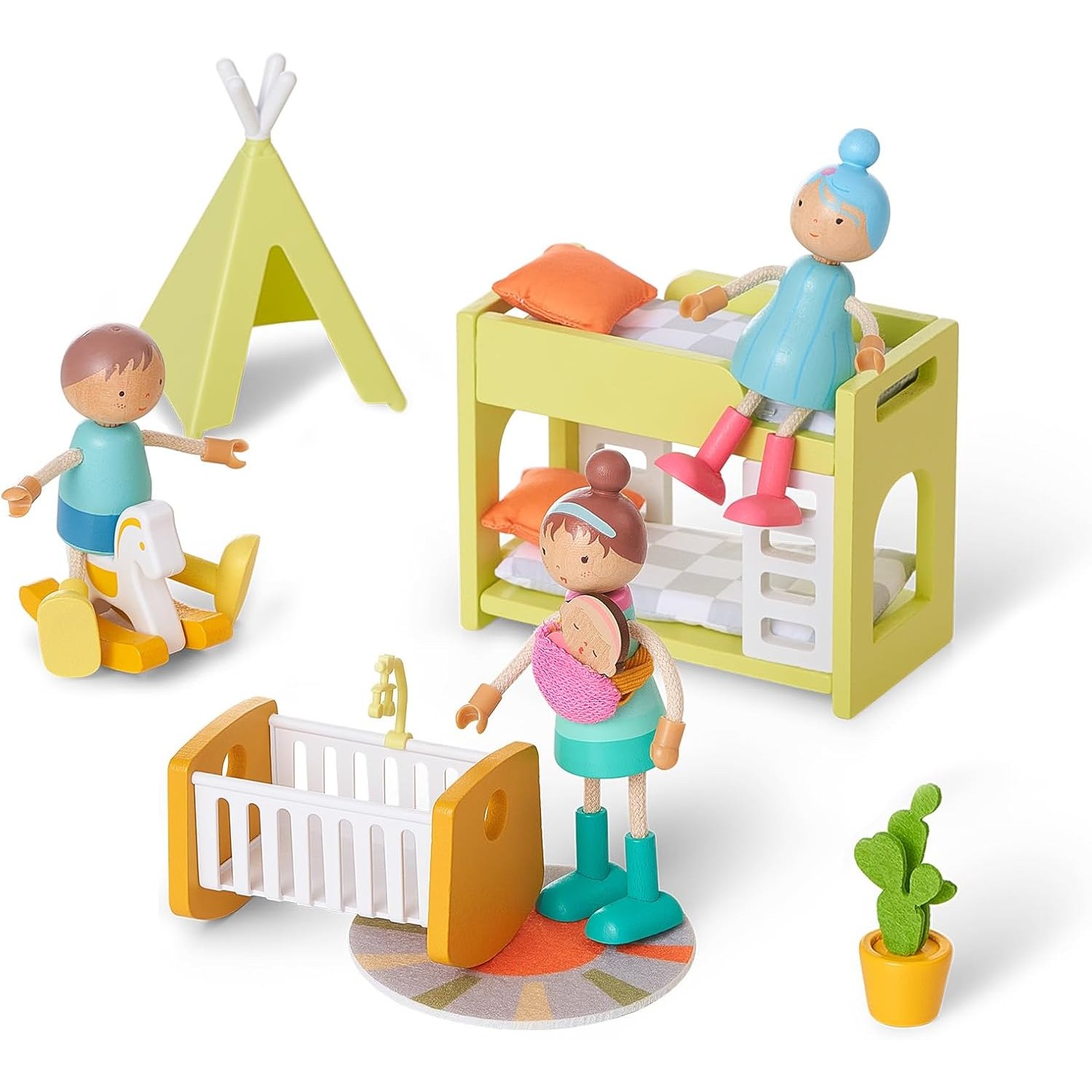 Wooden Doll Family Set of 7 Dollhouse People: image 2