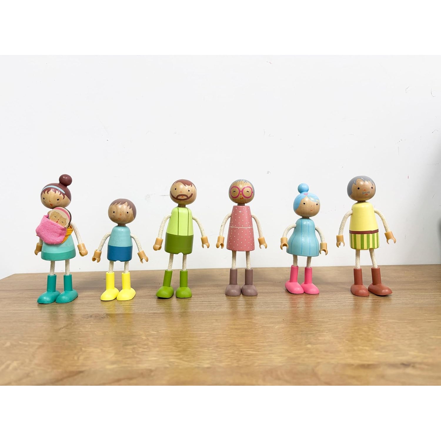 Wooden Doll Family Set of 7 Dollhouse People: image 3