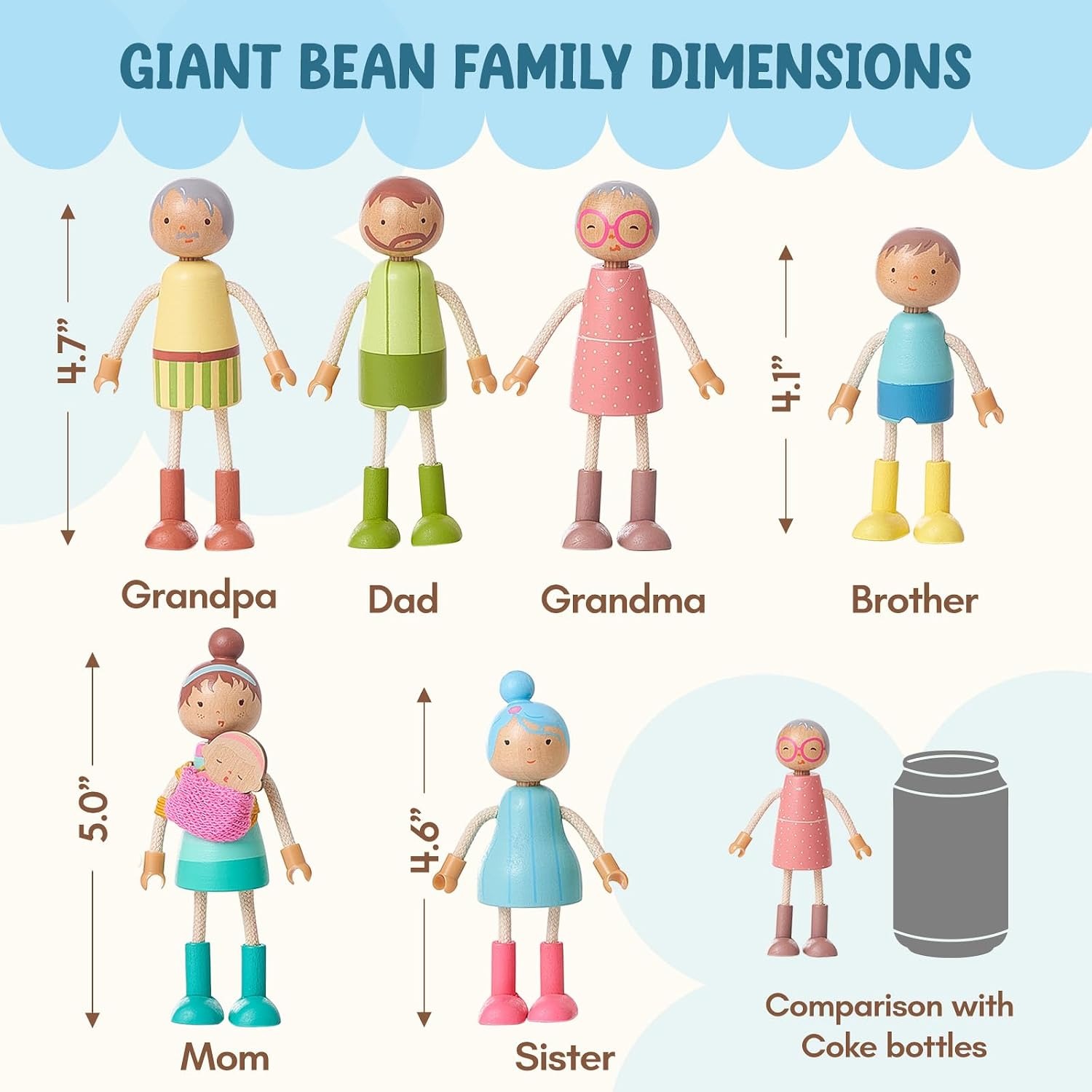 Wooden Doll Family Set of 7 Dollhouse People: image 6