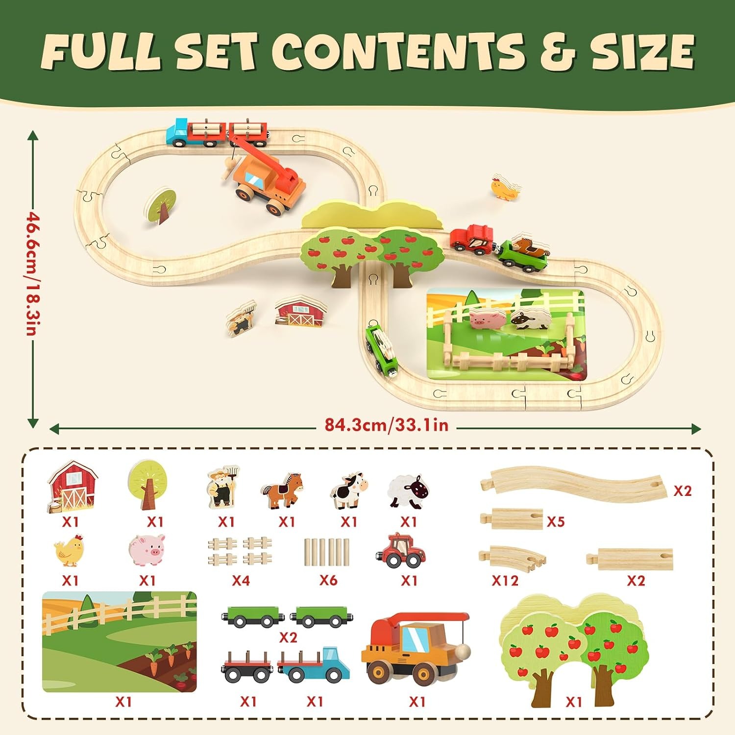 Wooden Farm Train Set (47 Pieces)
